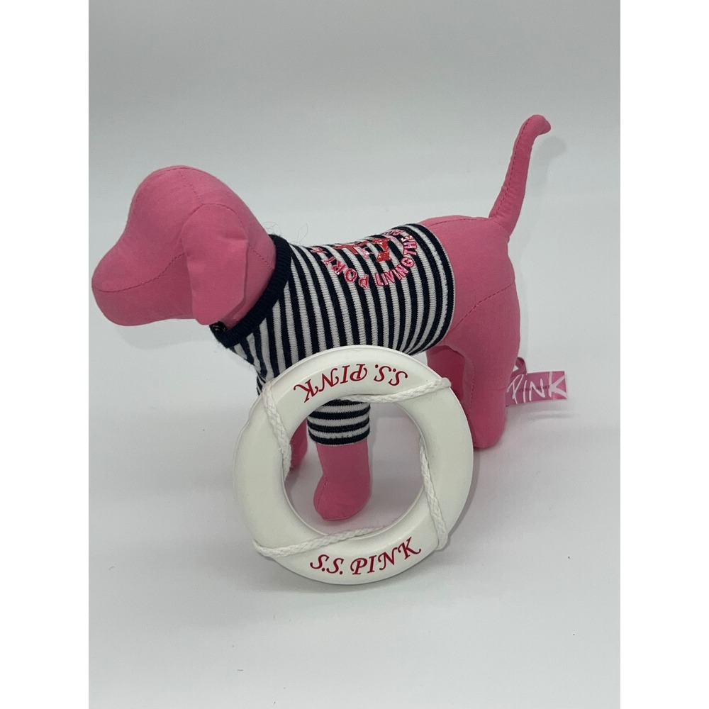 Victoria's Secret PINK Plush Dog Mascot Striped Sweater Life Ring Nautical 6in